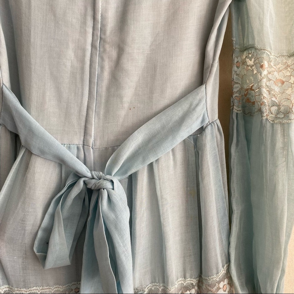 Vintage 70s Blue Long Poet Sleeve Prairie Maxi Dress Gunne Sax Like Thrashed XS - Picture 10 of 10